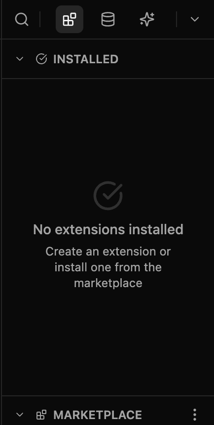 Extensions view active on the right sidebar after a move