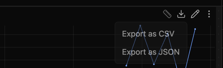 Plot panel Download menu with CSV and JSON export options