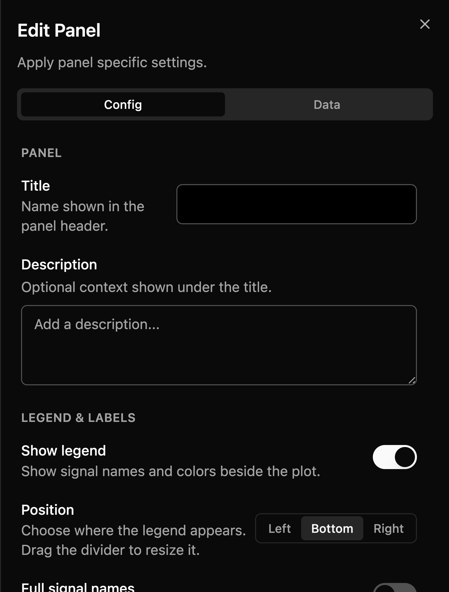 Plot panel Config tab in Edit Panel
