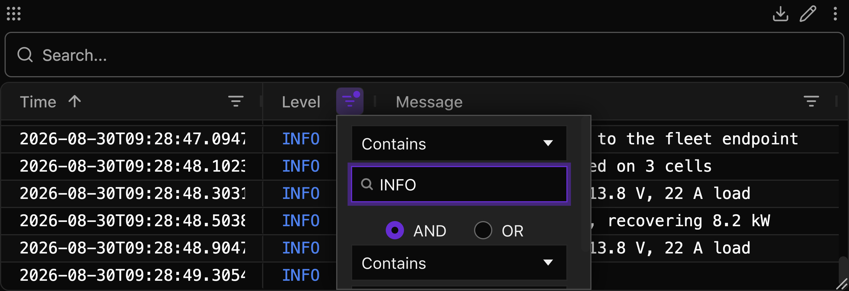 Log column filter
