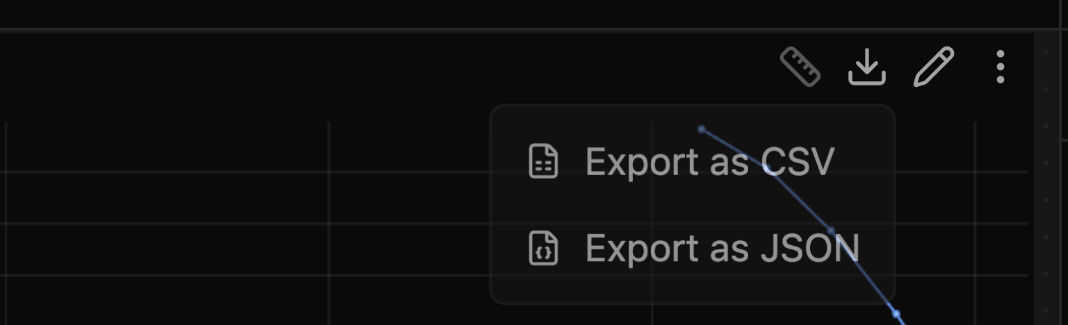 Plot panel Download menu with CSV and JSON export options