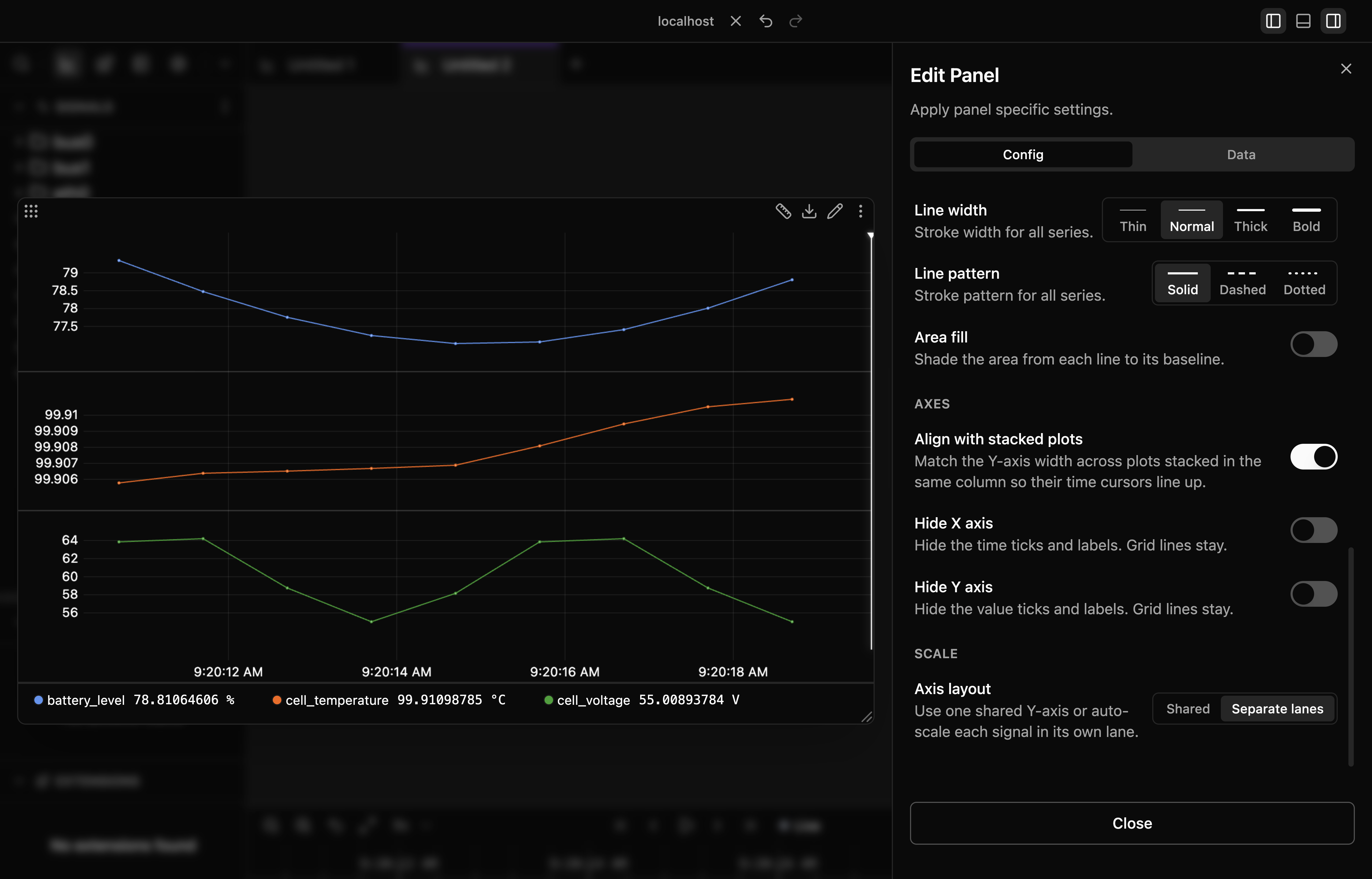 Axis layout set to Separate lanes