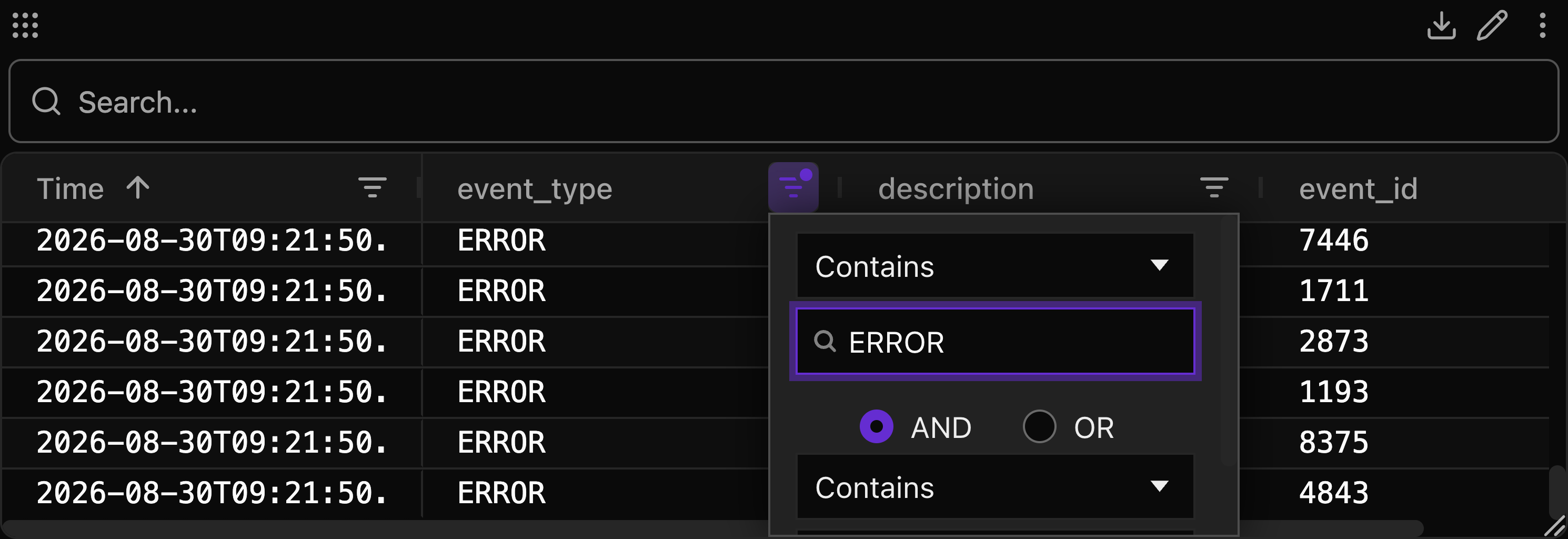 Raw column filter
