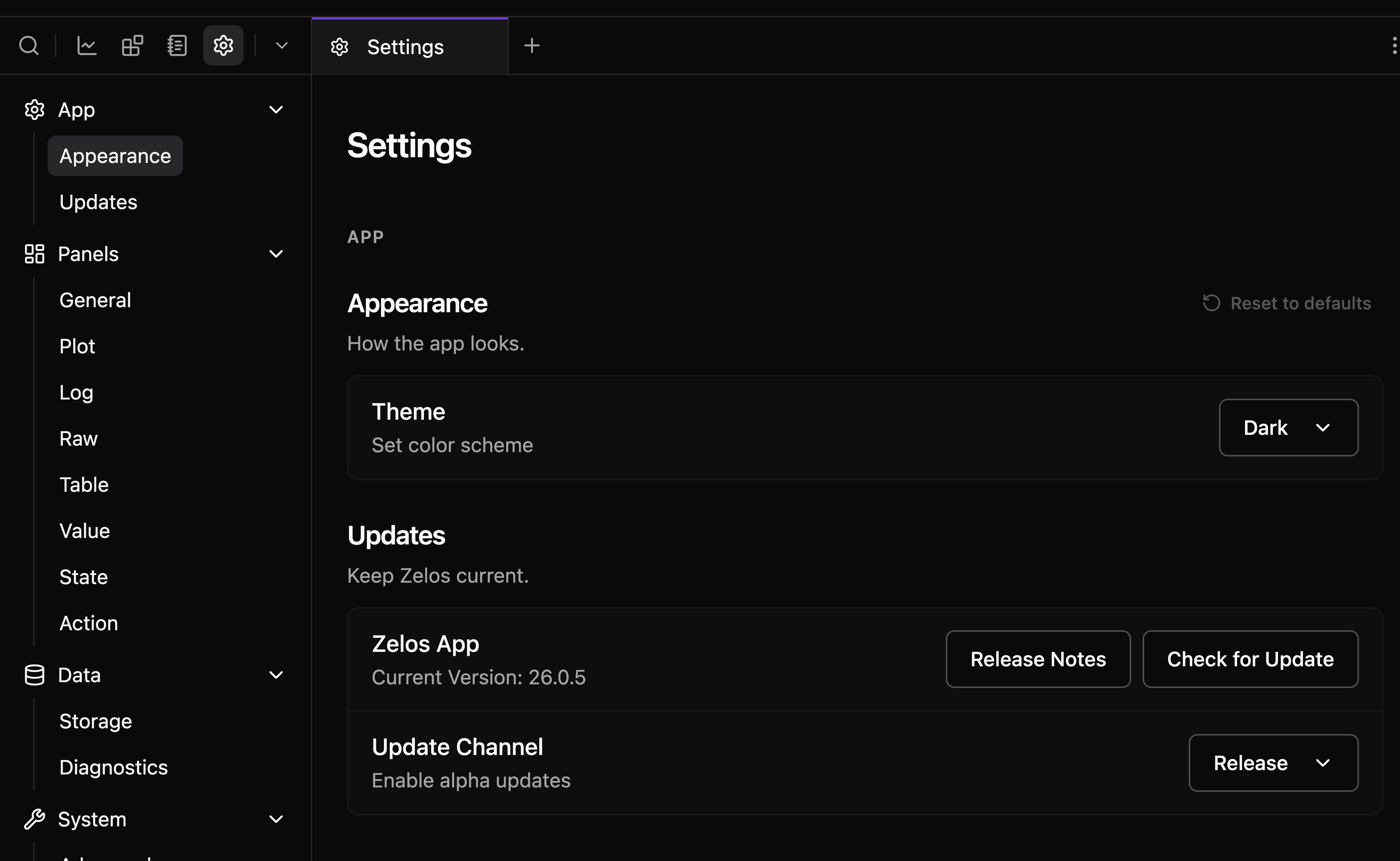 Settings sidebar nav beside the top of the settings page