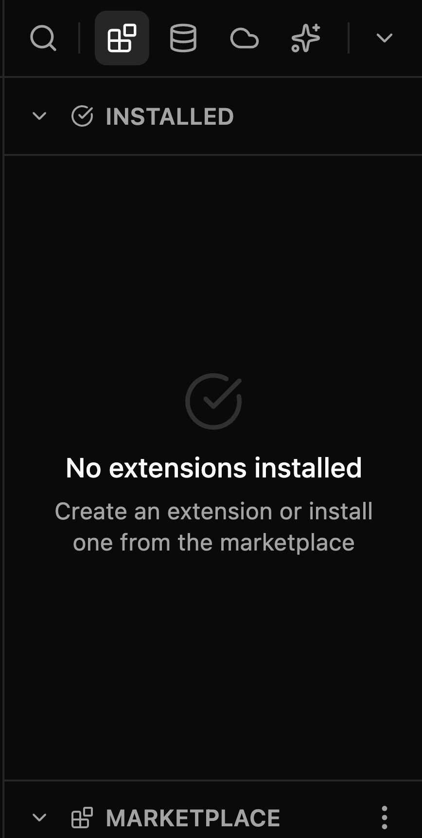 Extensions view active on the right sidebar after a move