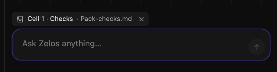 The AI composer with a cell attached as a chip above an empty prompt