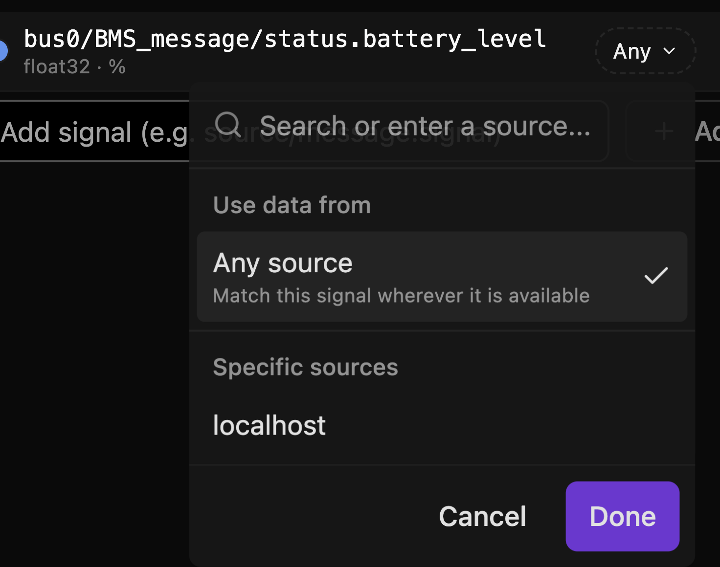 Data source coverage picker for a panel signal