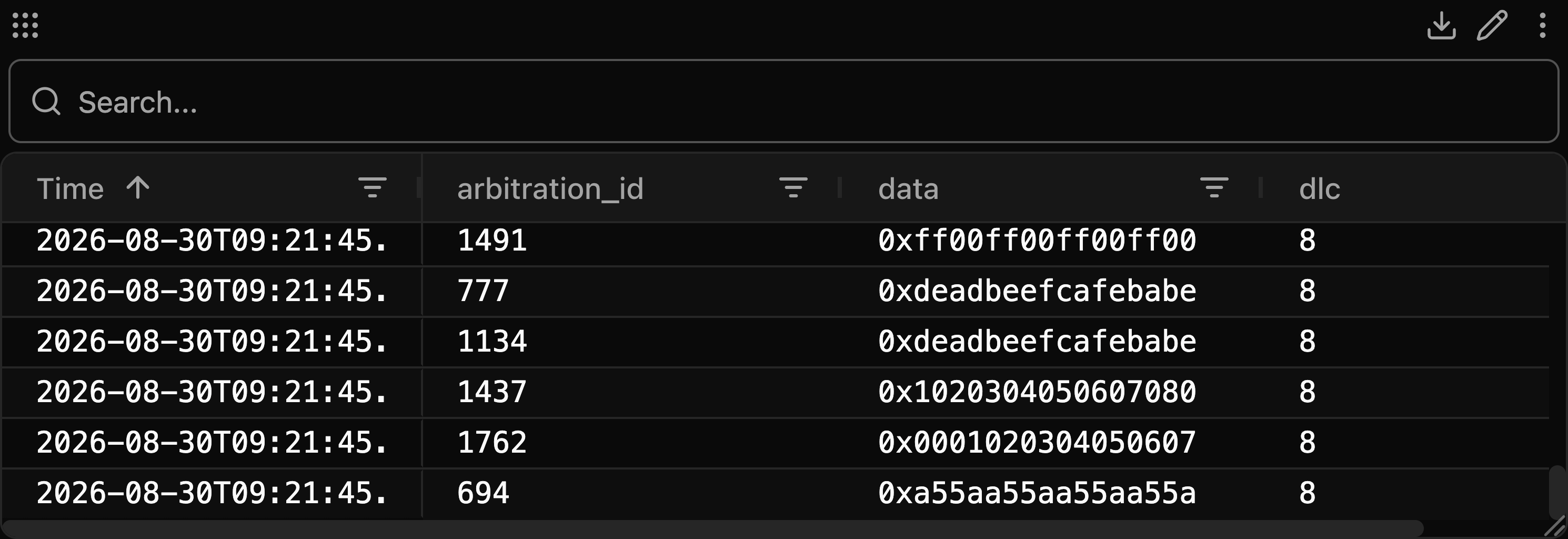 Raw panel over live data