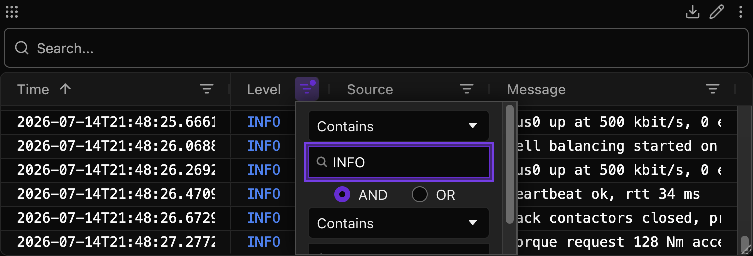 Log column filter