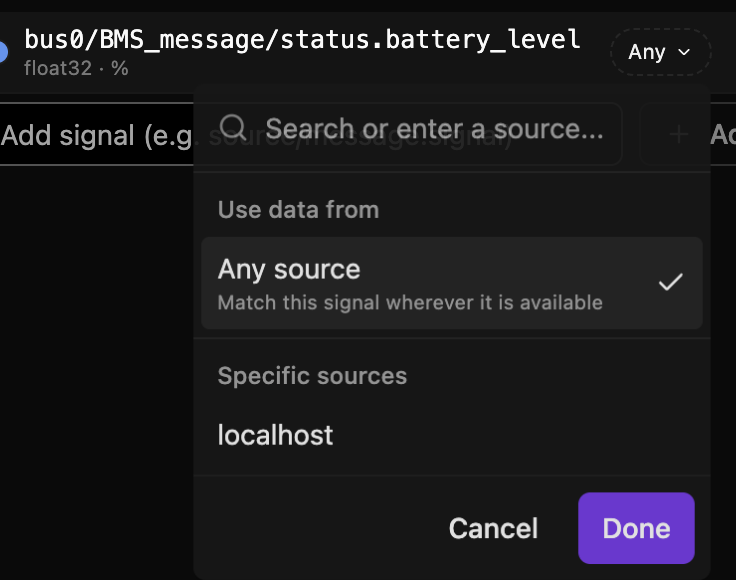 Data source coverage picker for a panel signal