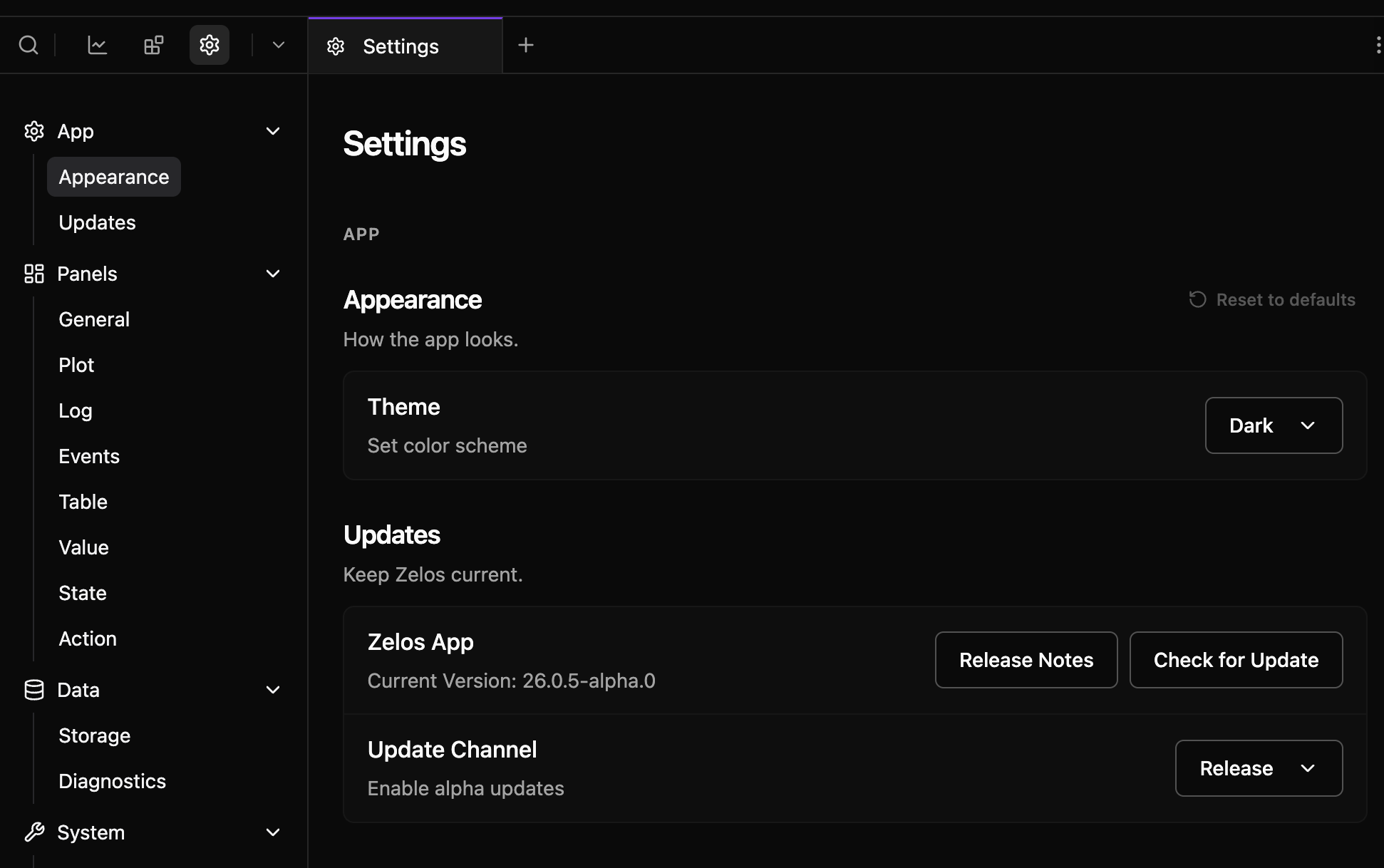 Settings sidebar nav beside the top of the settings page